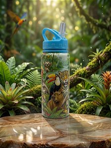 Squezze Garrafa 500ml Fauna Brasileira Amazónica Térmica de Aluminio e Canudo