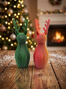 Kit Dupla de Renas Decorativas Minimalistas em 3D – Verde Metálico e Tricolor