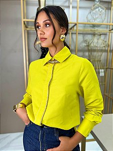 Camisa Linho Com Bordado Amarelo Laser Lime - Isy