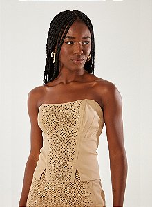 Top Com Aplicacao Bege Chic Art - Open