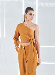 Blusa Linho Marrom Invernal - Open