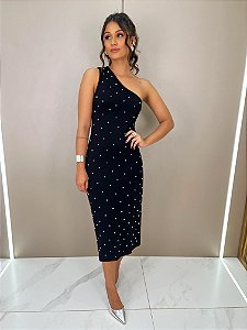 Vestido Com Bordado Manual Preto - Isy