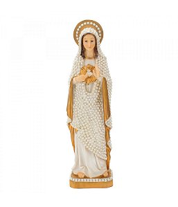 Imaculado Coração de Maria 30 CM - Manto Pérola Branca