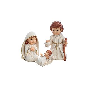 Presépio 3 Peças Sagrada Família Infantil 15 CM Branco e Dourado