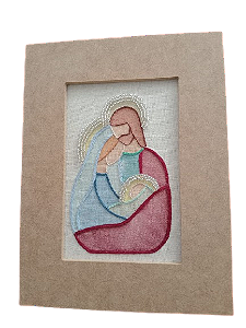 Quadro Sagrada Família - Pintado em Aquarela e bordado a mão em tecido de algodão - 16 x 21 cm
