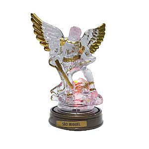 São Miguel Acrílico - Led Vermelho E Base Ouro Velho 13 CM