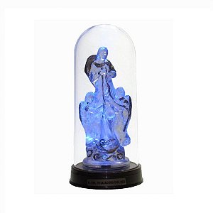 Nossa Senhora Desatadora dos Nós Acrílico - Led Azul E Redoma com Base Ouro Velho 13 CM