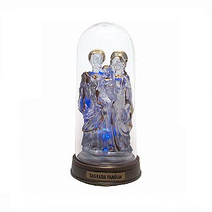 Sagrada Família Acrílico - Led Azul E Redoma com Base Ouro Velho 13 CM
