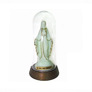 Nossa Senhora das Graças Acrílico Redoma com Base Ouro Velho 13 CM