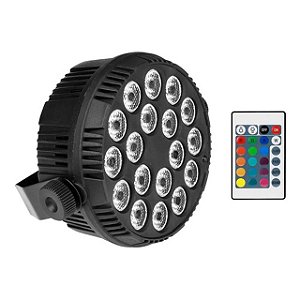 REFLETOR LED PAR 18 LEDS TRI LED 3W RGBW SLIM COM CONTROLE SEM DMX