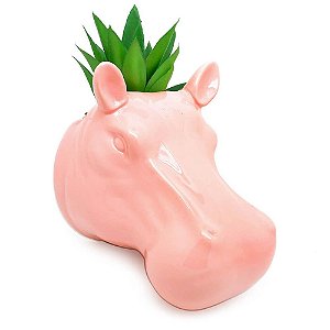 Vaso de Parede Cachepot Hipopótamo Rosa Cerâmica