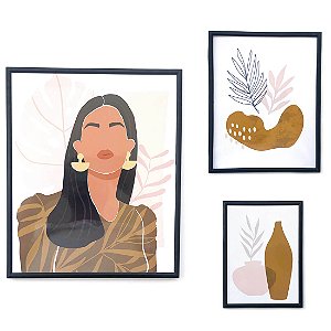 Conjunto 3 Quadros Decorativos Pintura Organica Boho MD2