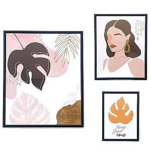 Conjunto 3 Quadros Decorativos Pintura Organica Boho MD1