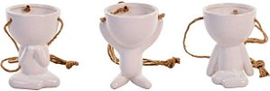 Kit 3 Vasos Cachepô Pendentes em Cerâmica Bob Homenzinho Branco
