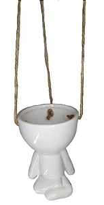 Vaso Cachepô Pendente em Cerâmica Bob Homenzinho Branco MD3