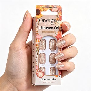 Unha Postiça Autocolante Decorada Cream Glitter