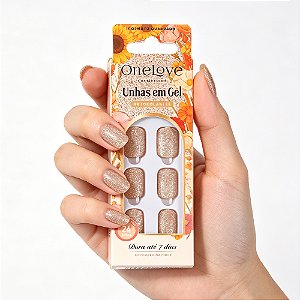 Unha Postiça Autocolante Decorada Cream Glitter