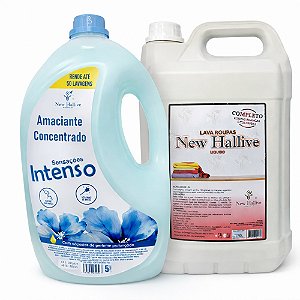 Kit Amaciante Premium Essência Encapsulada 5L + Sabão Líquido 5L New Hallive