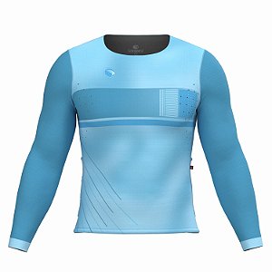 CAMISA CICLISMO UNISSEX BASIC SÓDBIKE, MANGA LONGA, SEM ZIPER, CORTE LASER, CELESTE