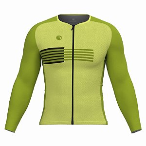 CAMISA CICLISMO UNISSEX PERFORMANCE SÓDBIKE, MANGA LONGA, ZIPER FULL, CORTE LASER, VERDE CLARO