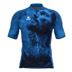 CAMISA CICLISMO MASCULINA SÓDBIKE, PROTEÇÃO SOLAR 20, ZIPER FULL, JESUS AZUL