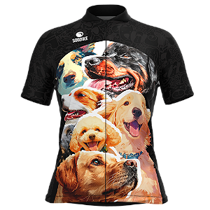 CAMISA CICLISMO FEMININA SÓDBIKE, PROTEÇÃO SOLAR 20, ZIPER FULL, CACHORRO