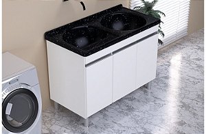 Armário Lavanderia branca Amélia com tanque preto 110x55