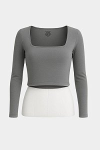 CROPPED MANGA LONGA POLIAMIDA CINZA