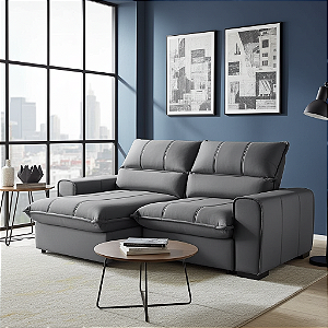 Sofá Retrátil Reclinável Cinza Com Molas Ensacadas Premium Dubai 2,05m