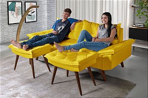 Sofá Bariloche em Courino Amarelo 3 Lugares Com Duas Banquetas