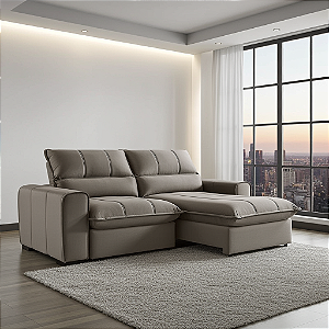 Sofá Retrátil Bege e Reclinável Molas Ensacadas Premium Dubai 2,05m