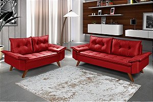 Jogo de Sofá Bariloche 2 e 3 Lugares em Suede Vermelho