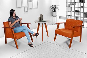 Conjunto 2 Poltronas Madri em Courino Laranja Com Mesinha Gelo