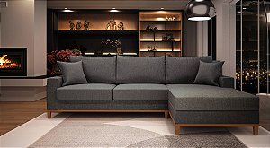 Sofá Califórnia 4 Lugares Living Com Chaise Direito em Linho Grafite