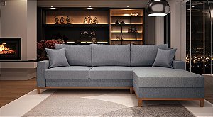 Sofá Califórnia 4 Lugares Living Com Chaise Direito em Linho Cinza