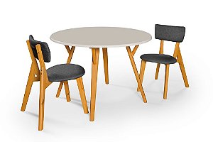 Conjunto de Mesa 90cm Com 2 Cadeiras em Linho Grafite