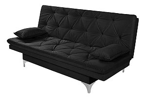 Sofá Cama 3 Lugares Preto Multiuso Austria em Courino