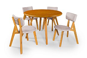 Conjunto Sala de Jantar Liz Mesa Ripada 110cm Com 4 Cadeiras Linho Champagne