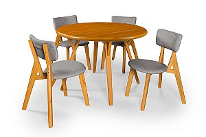 Conjunto Sala de Jantar Liz Mesa Ripada 110cm Com 4 Cadeiras em Linho Cinza
