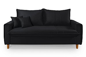 Sofá Baú Montana 3 Lugares Living em Tecido Suede Preto 1,95m