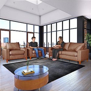 Conjunto Sofá 3 Lugares Istambul Com 2 Poltronas em Linho Marrom