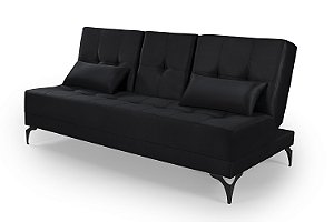Sofá Cama Solteiro Reclinável em Suede Preto - Colorado