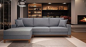 Sofá Amsterdã 3 Lugares 2,44m Living Com Chaise Esquerdo Cinza