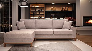 Sofá Amsterdã 3 Lugares 2,44m Living Chaise Esquerdo Champagne