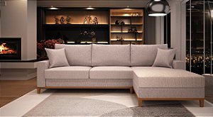 Sofá Amsterdã 3 Lugares 2,44m Living Com Chaise Direito Champagne