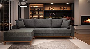 Sofá Amsterdã 3 Lugares 2,44m Living Com Chaise Esquerdo Grafite
