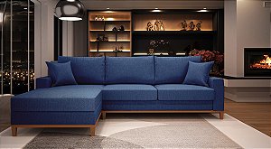 Sofá Amsterdã 3 Lugares 2,44m Living Com Chaise Esquerdo Azul