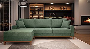 Sofá Amsterdã 3 Lugares 2,44m Living Com Chaise Esquerdo Verde