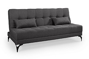 Sofá Cama Nevada Solteiro Reclinável Linho Grafite Pés na Cor Preta