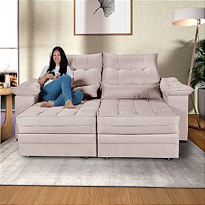 Sofá Retrátil e Reclinável Cancún em Linho Bege